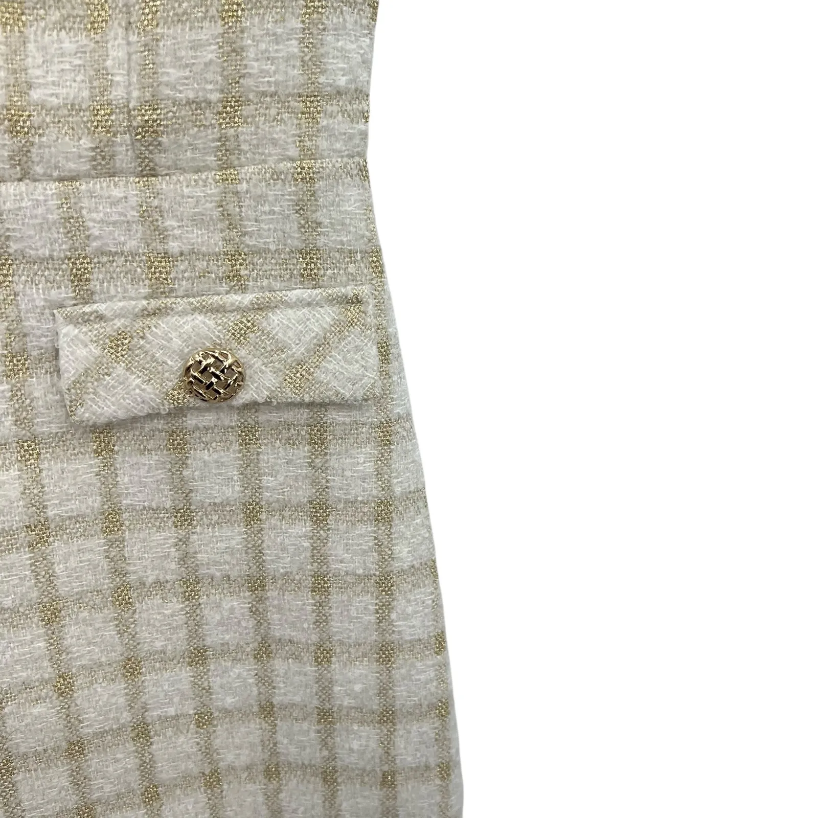 Endless Rose Suited Tweed Romper Plaid Check White Gold Size Medium - Image 8