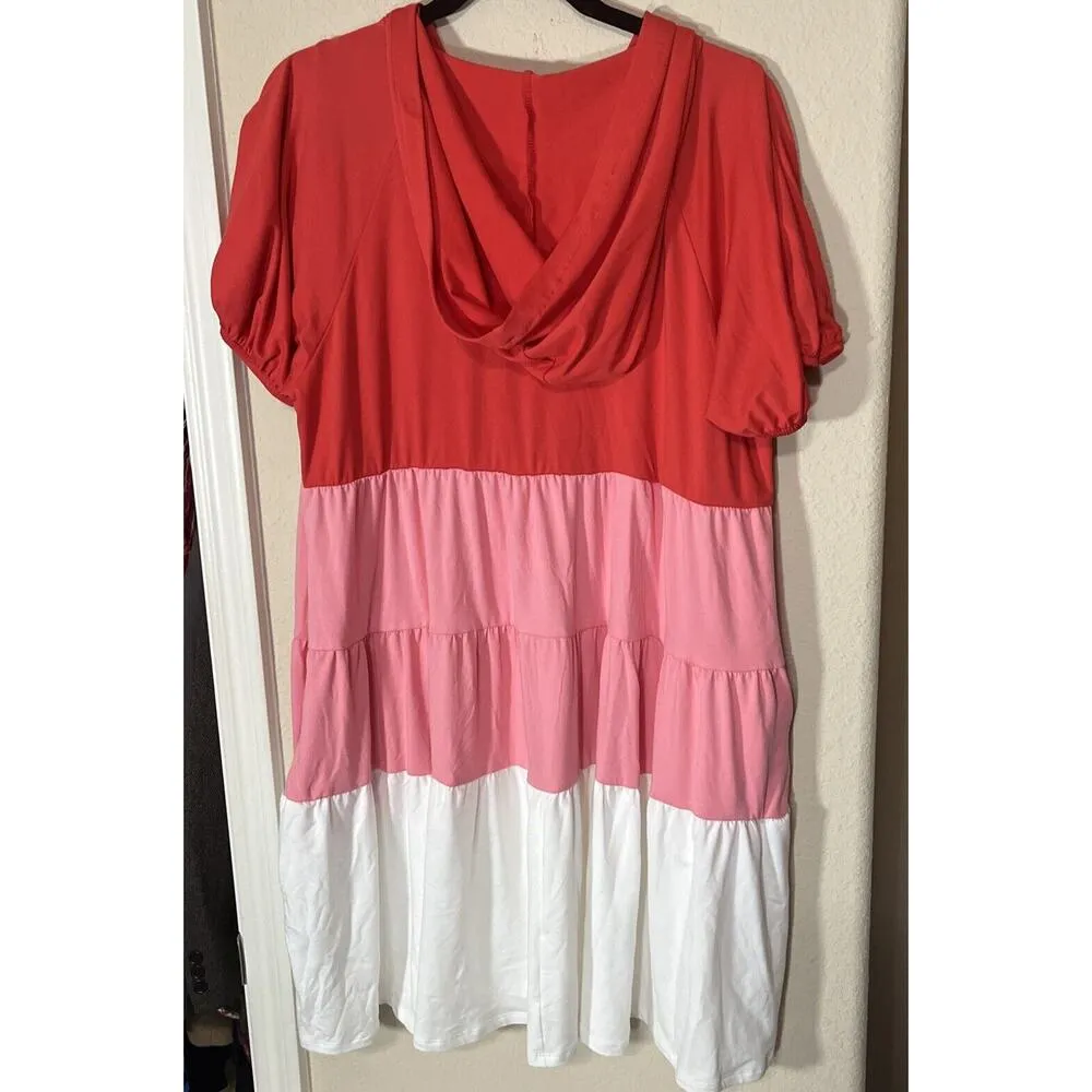 NWT Culture Code Hooded Dress Sz M Babydoll Color Blocked Red Pink Tiered New Size M - Image 5