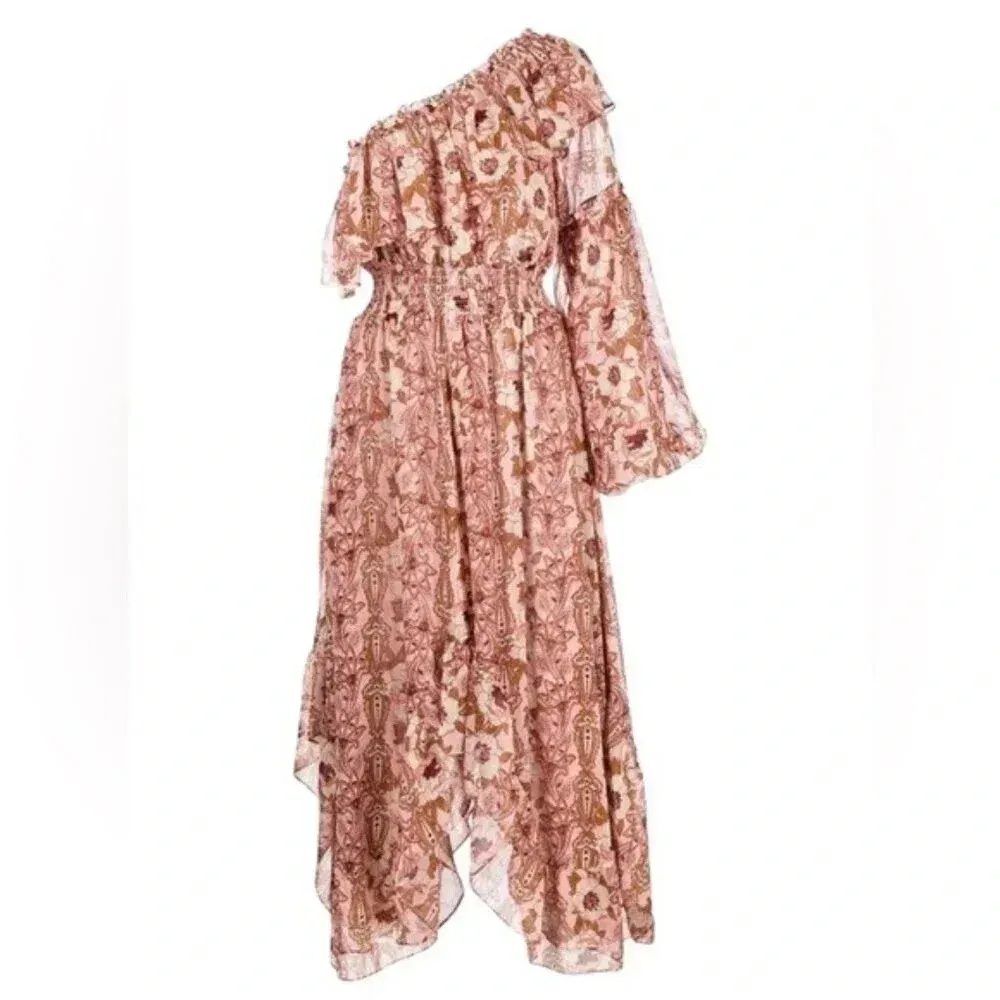 MISA Vola Floral One Shoulder Midi Dress San Lorenzo Flora Pink Size S NWT - Image 3