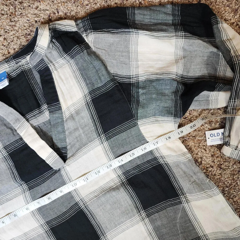 Old Navy Buffalo Plaid Pullover Shirt Dress Womens Size Large Black White Pocket - Image 5