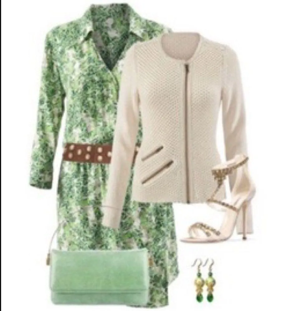 CAbi Leaf Print Dress Faux Wrap V-Neck Size M - Image 7