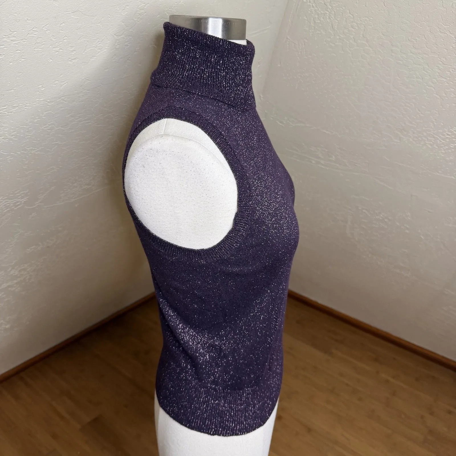 Vintage Hillard & Hanson Knit Turtleneck Top Womens XS Purple Shimmer - Image 7