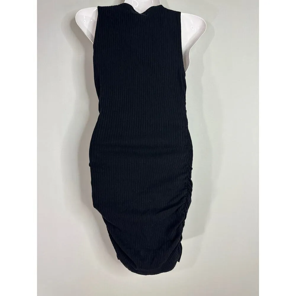 Reformation Jeans Black Maly‎ Ribbed Knit Dress Ruched LBD Size S - Image 5