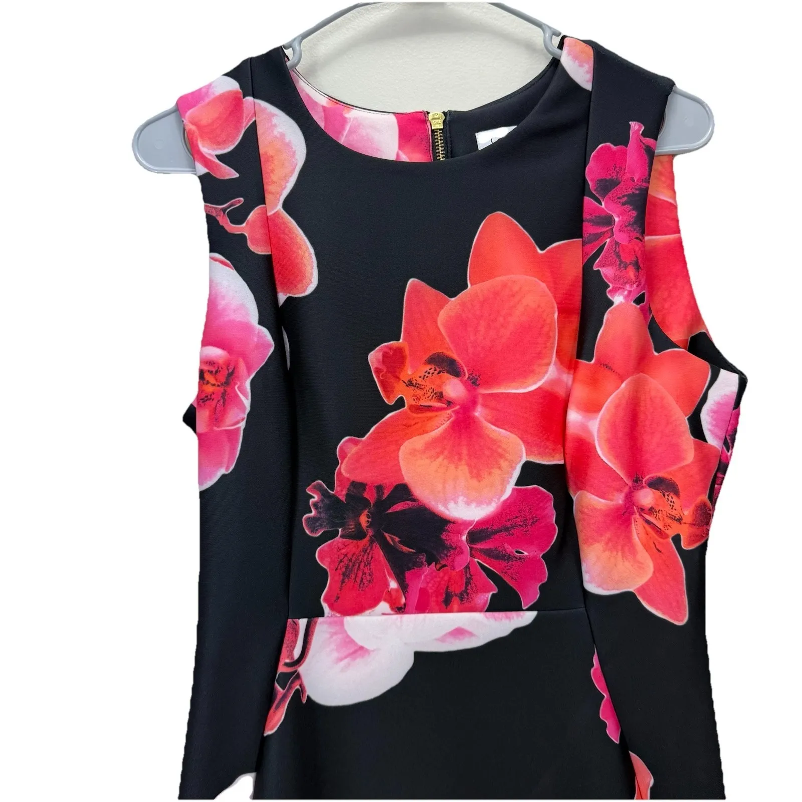 NWT Calvin Klein Coral Floral Scuba Knit Stretch Sleeveless Sheath Dress Size 10 - Image 5