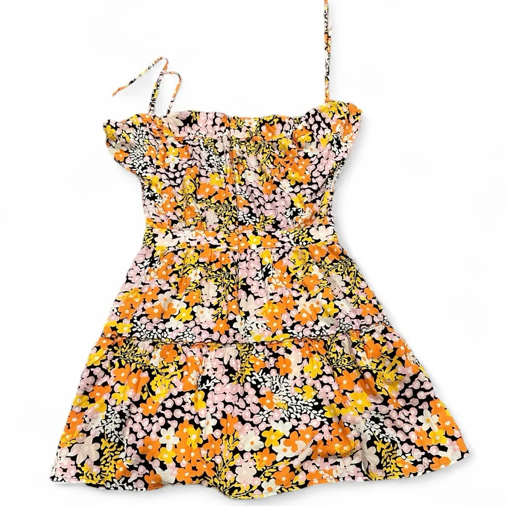 Ted Baker Short Puff Tie Sleeve Black Yellow Orange Floral vneck Print Dress - Image 4