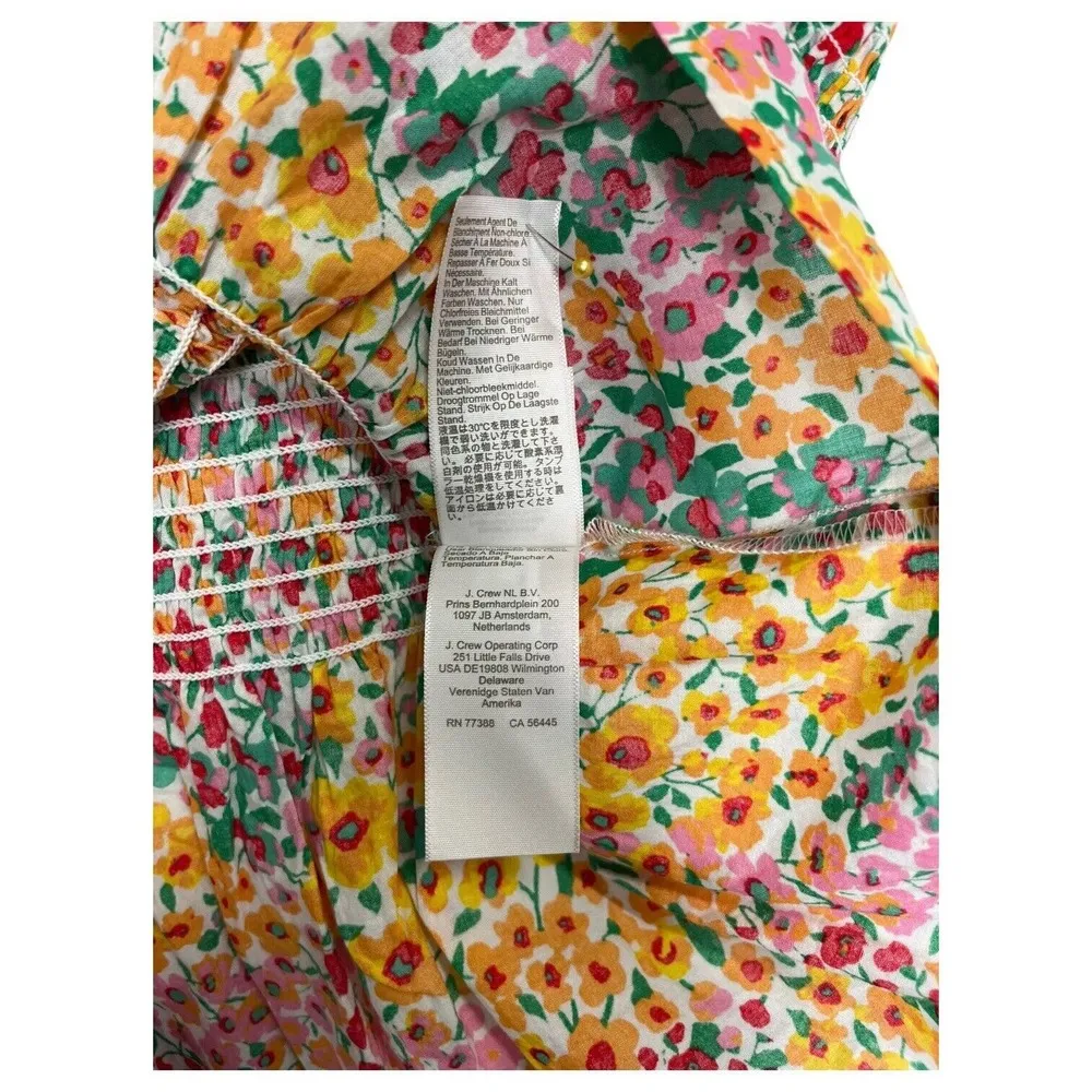 New J Crew Top Womens M Smocked Ditsy Floral Tie Shoulder Straps Tank Multi - Image 8