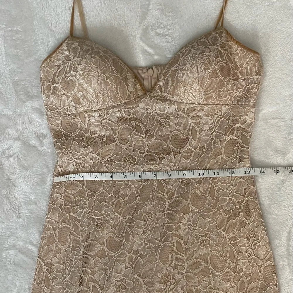 White House Black Market Asymmetrical Spaghetti Strap, Lace Overlay Dress. - Image 12