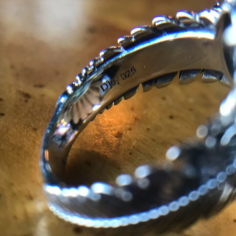 Natural Blue Turquoise Feather Crown Ring Size 7 Silver - Image 6