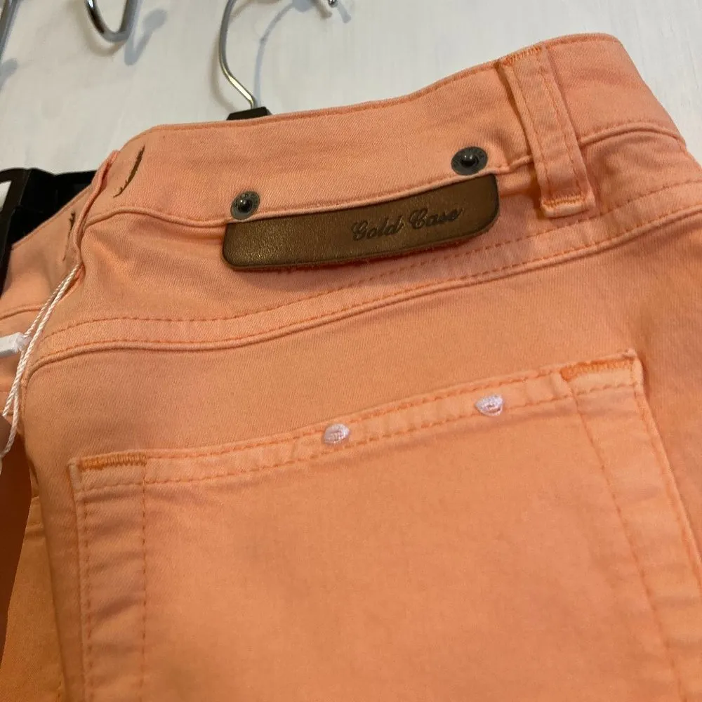 Gold Case women's size 25 mid rise lightweight salmon stretch skinny jeans 25x31 Orange - Image 8
