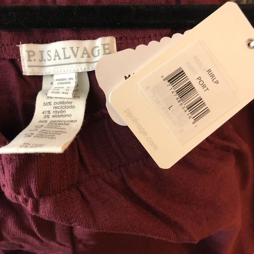 PJ Salvage Womens Pajama Lounge Pants Faux Button Fly Burgundy L - Image 3