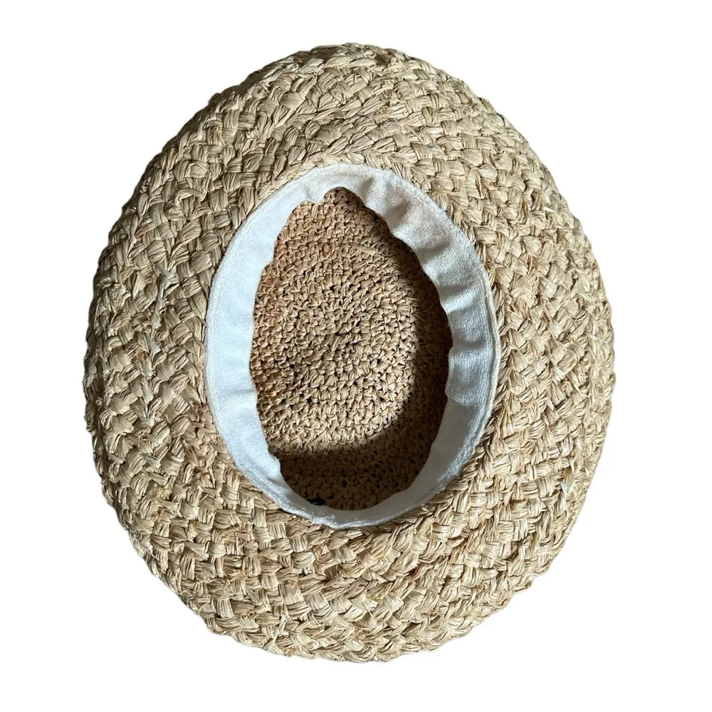 Vintage 90s Thick Chunky Straw Sun Hat with White Bow Signature Studios - Image 4