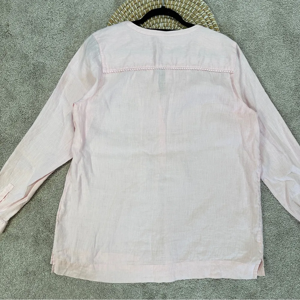 J. Jill Love Linen 100% Linen Pintuck Longsleeve Henley Tunic Top in Pink L Tall Size undefined - Image 8
