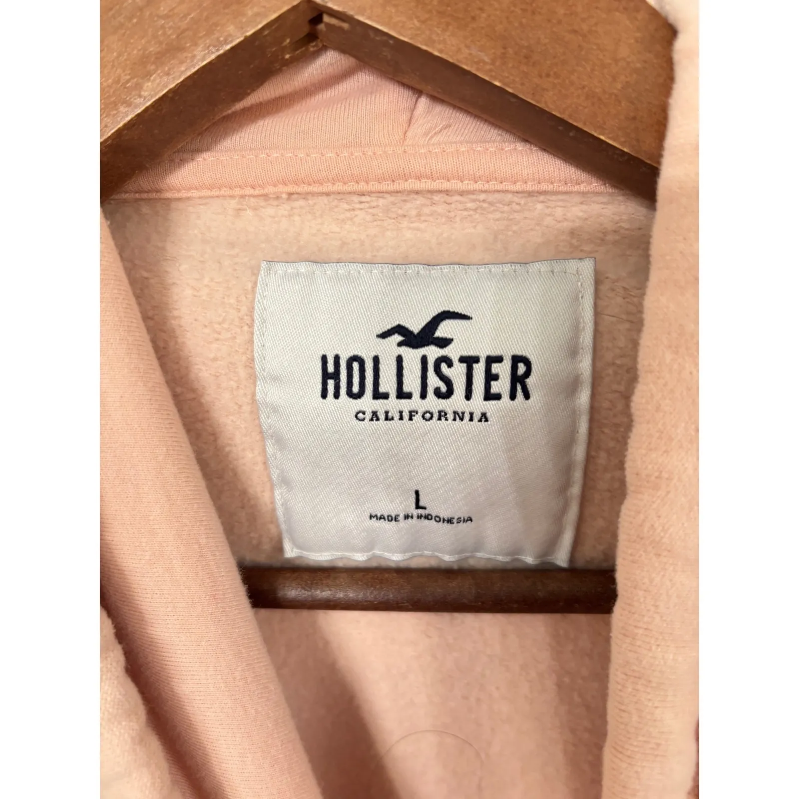 Hollister Womens L Hoodie Peach Pink Floral Sleeve Logo Sweatshirt - Image 2