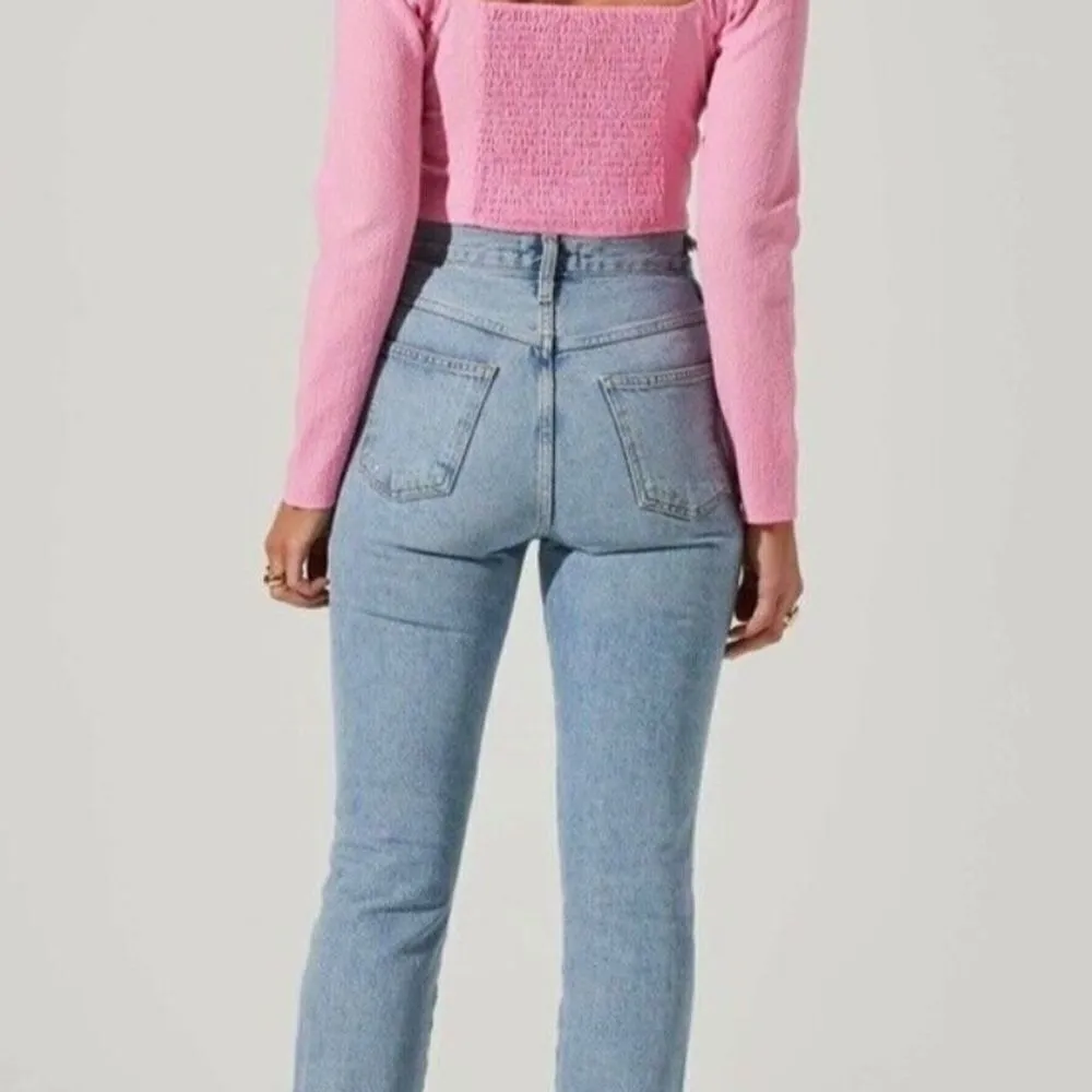 ASTR The Label Pink Sweetheart Small Crop Top Long Lantern Sleeve Shirred Bodice - Image 10