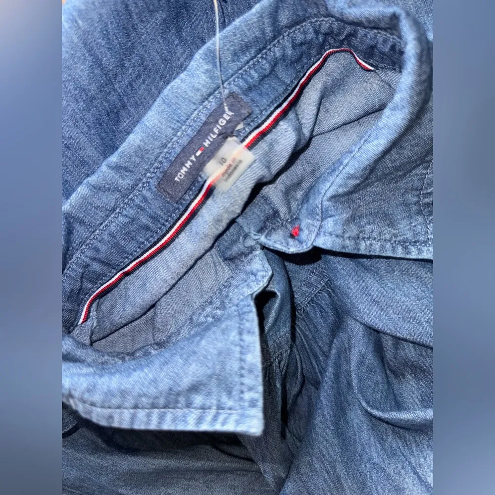 New TOMMY HILFIGER Chambray Shirt Dress Dark Denim Navy Blue Popover-Size 10 - Image 9