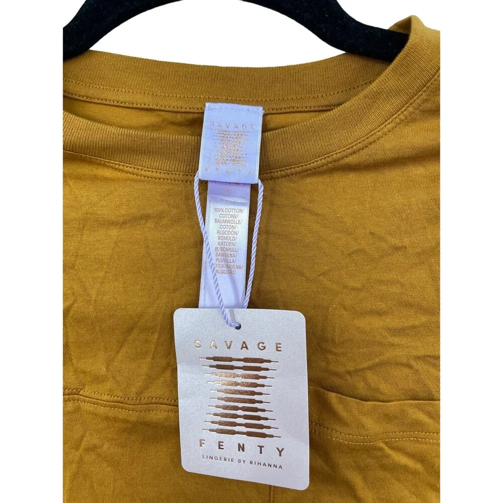 Savage Fenty Shirt Womens XS Tee Xssential Baby Pocket Crop Orange Short Sleeve - Image 4