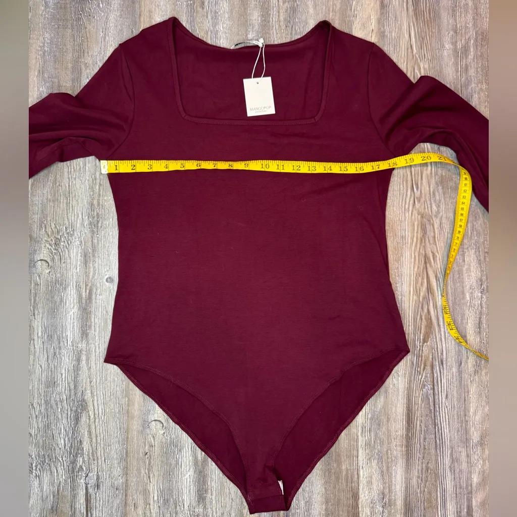 Mangopop Women Square Neck Burgundy One Piece Long Sleeve Body Suit Plus XXL - Image 7