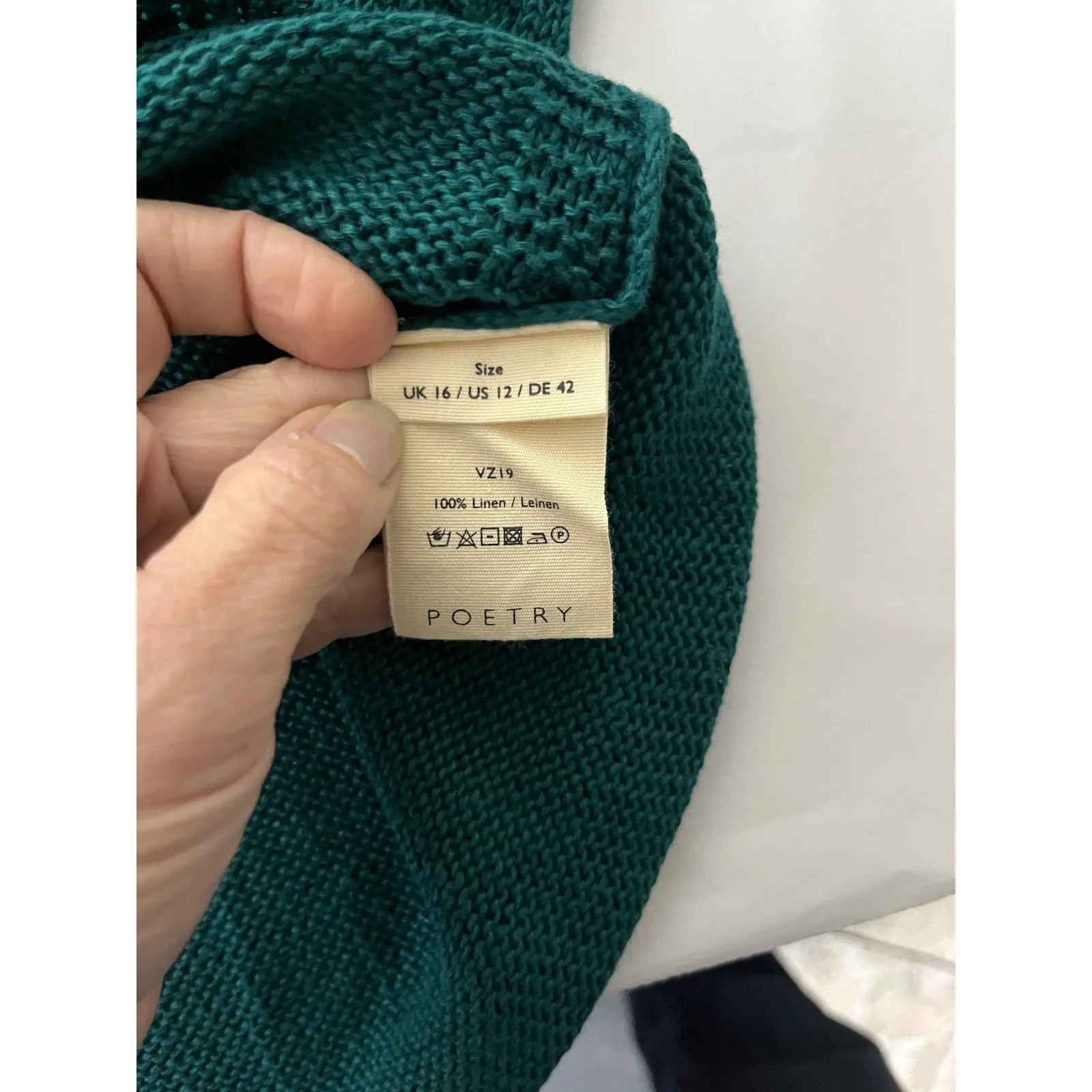 Boxy Linen Knit Top Teal Short Sleeve Relaxed Fit POETRY Womens 12 - Image 6