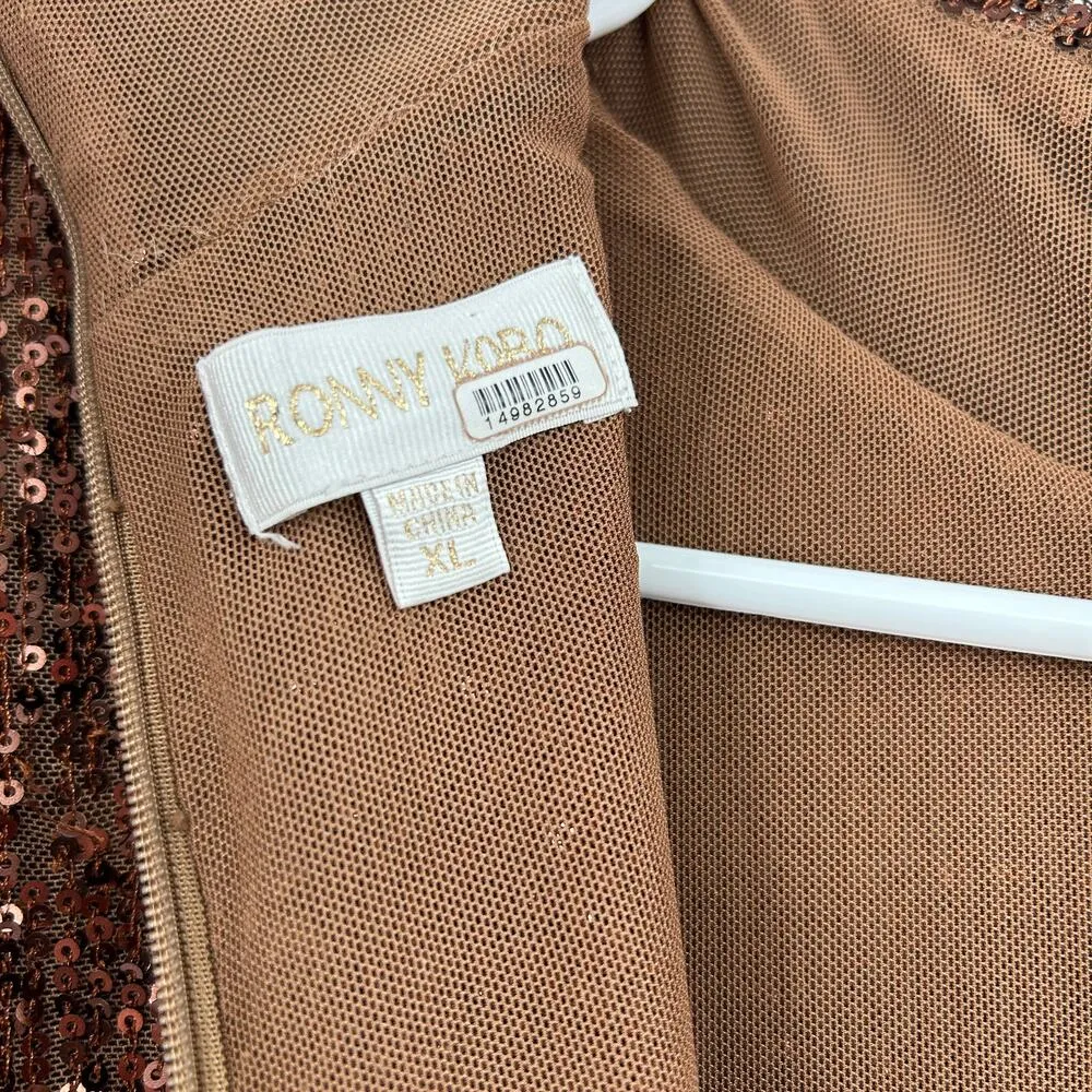 Ronny Kobo Jane Dress Sequined Knit Mock Neck Mini Dress in Brown Size XL - Image 10