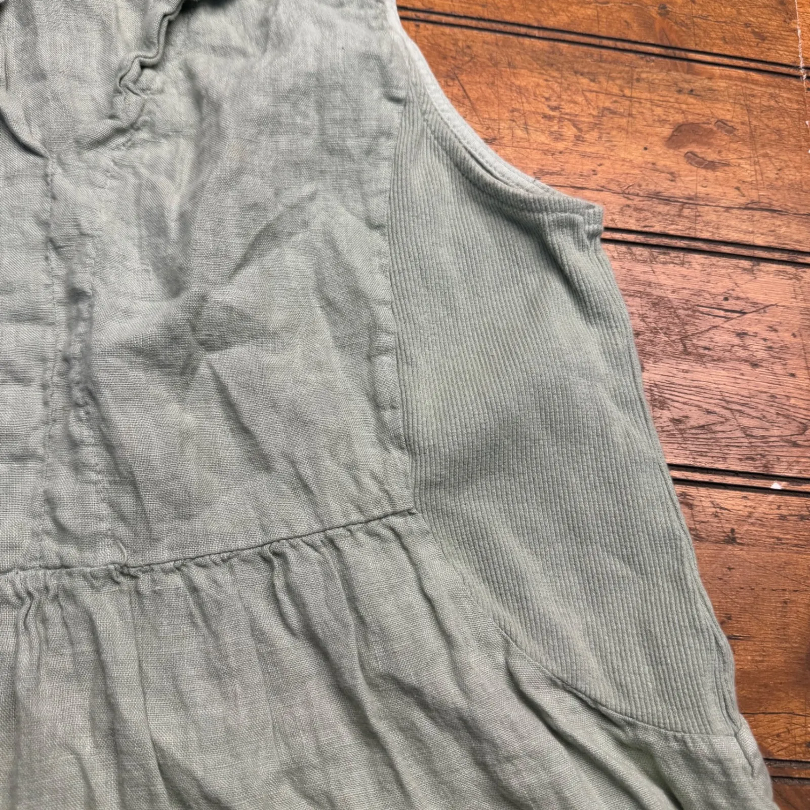 TERZO MILLENNIO Women's M Green Linen Shirt Dress Made in Italy Sleeveless Size M - Image 4