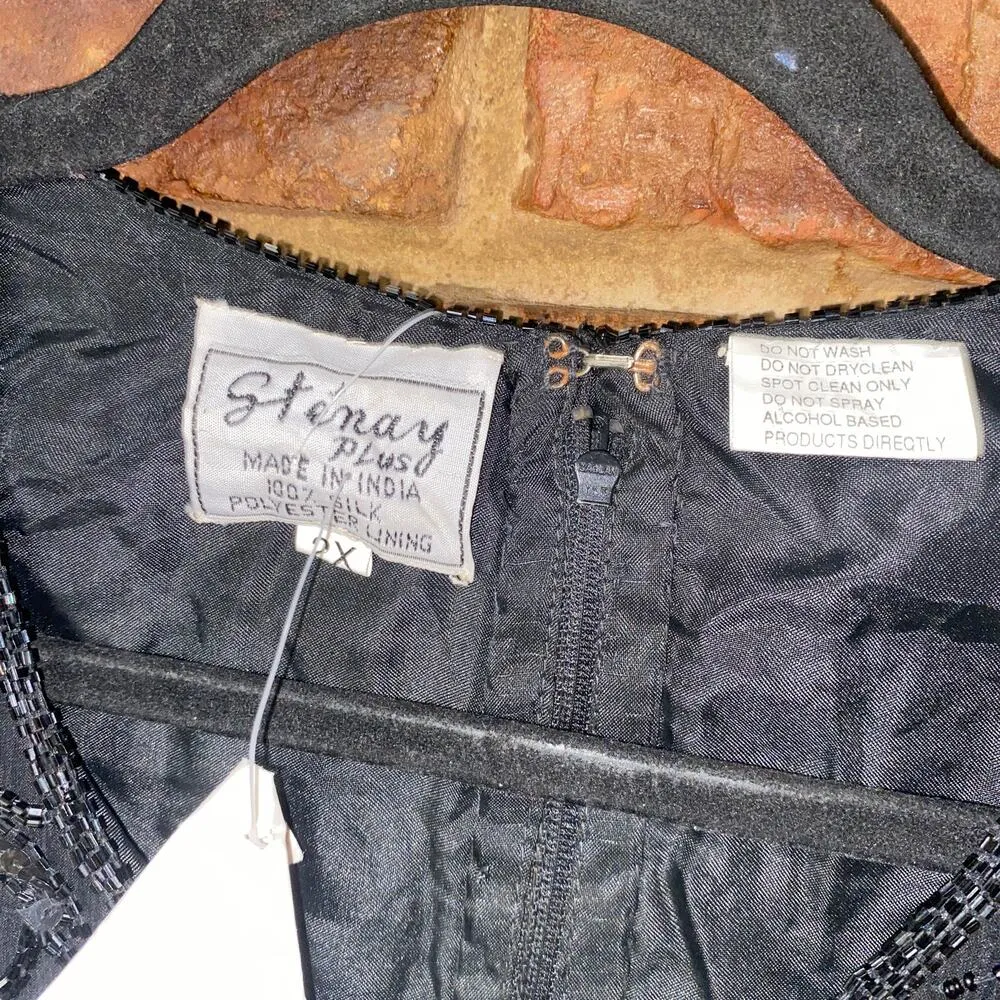 NWT Stenay Patra Black Embellished Beaded Silk Long Sleeve Blouse Womens Size 2X - Image 5