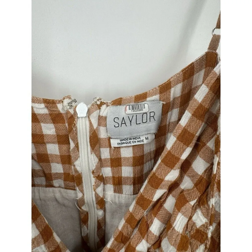 Saylor Jumpsuit Women Medium Orange White Bohemian Wide Leg Western Gingham RTR - Image 5