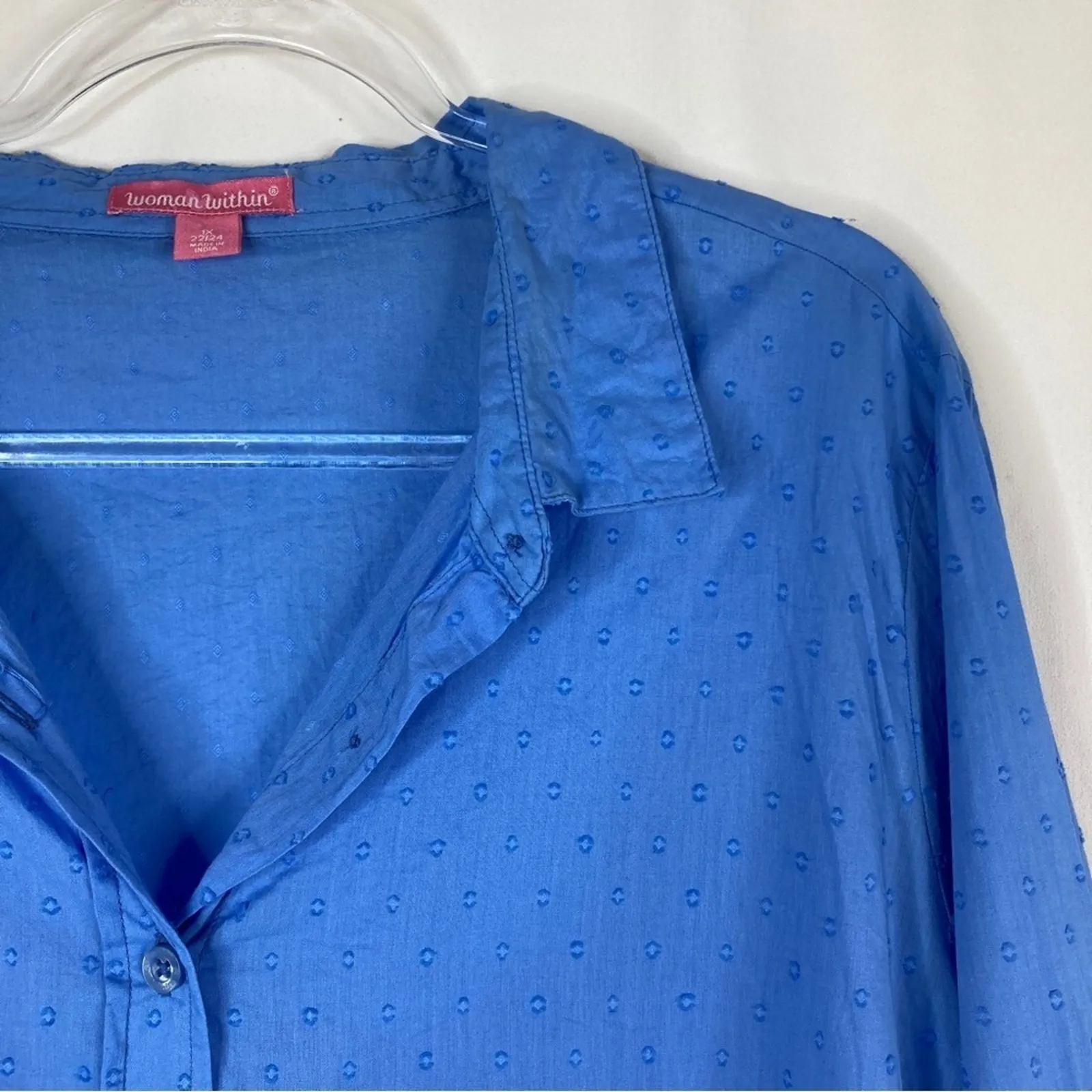 Woman Within Blue Embroidered Long Sleeve Button Up Shirt Womens 1X - Image 2