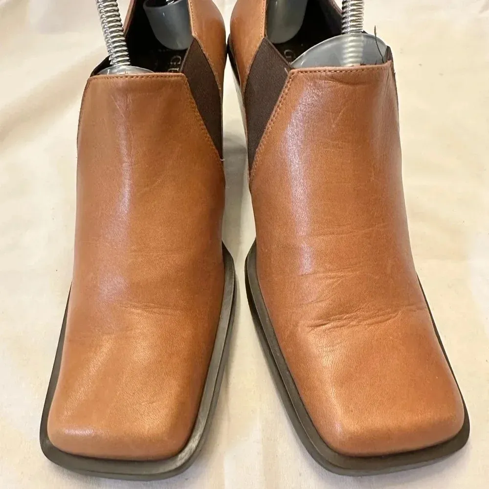 Guess Brown Leather Square Toe Slip On Block Heel Mule Booties Shoes Women’s 5.5 - Image 6