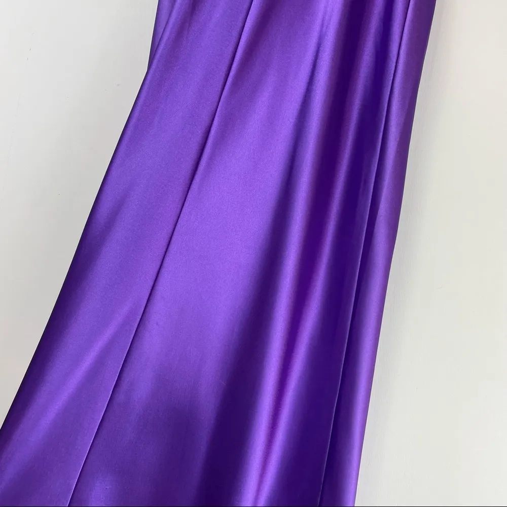 Vintage 90s Victoria’s Secret Purple Satin Lace Midi Slip Dress Slit Sz XS - Image 14