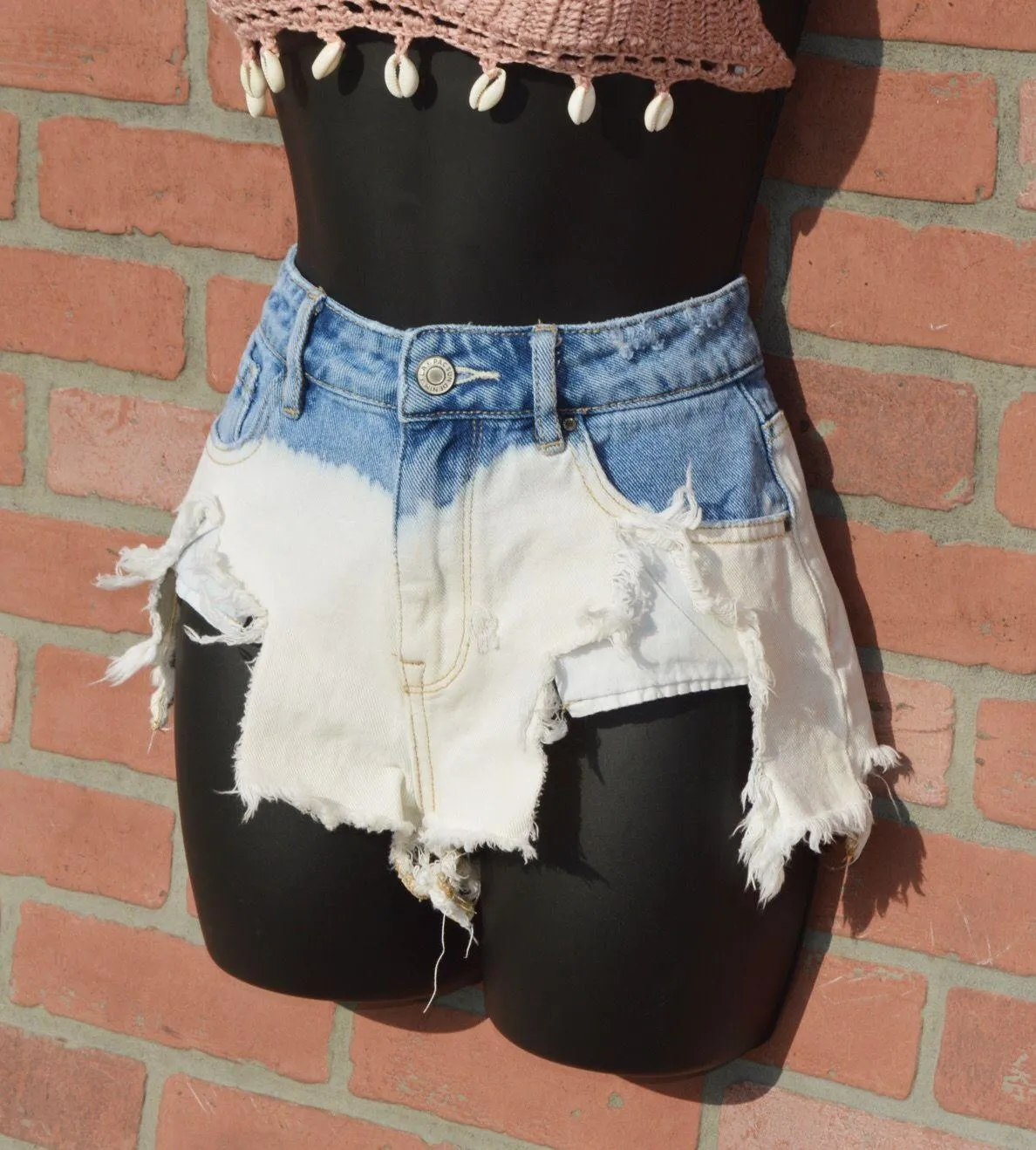 High Rise Distressed Denim Shorts Size 25 - Image 2