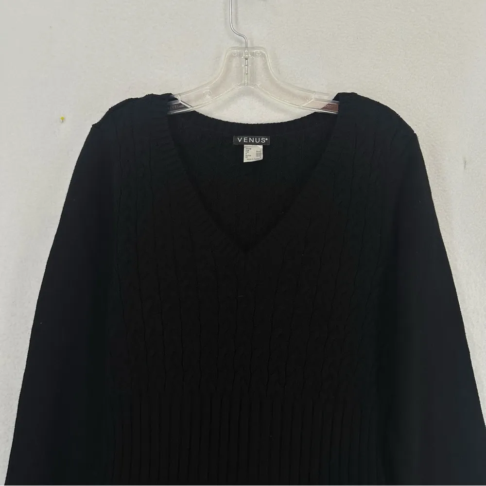 Venus V Neck Long Sleeve Sweater Dress Womens Large Black - Image 2