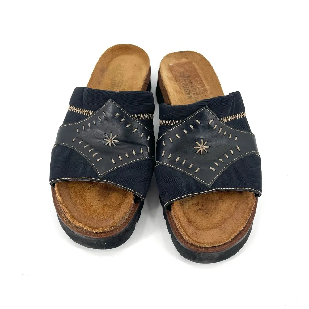 NAOT Two Tone Black Contrast Stitch Lugged Sole Leather Slide Sandals Size 7 - Image 3