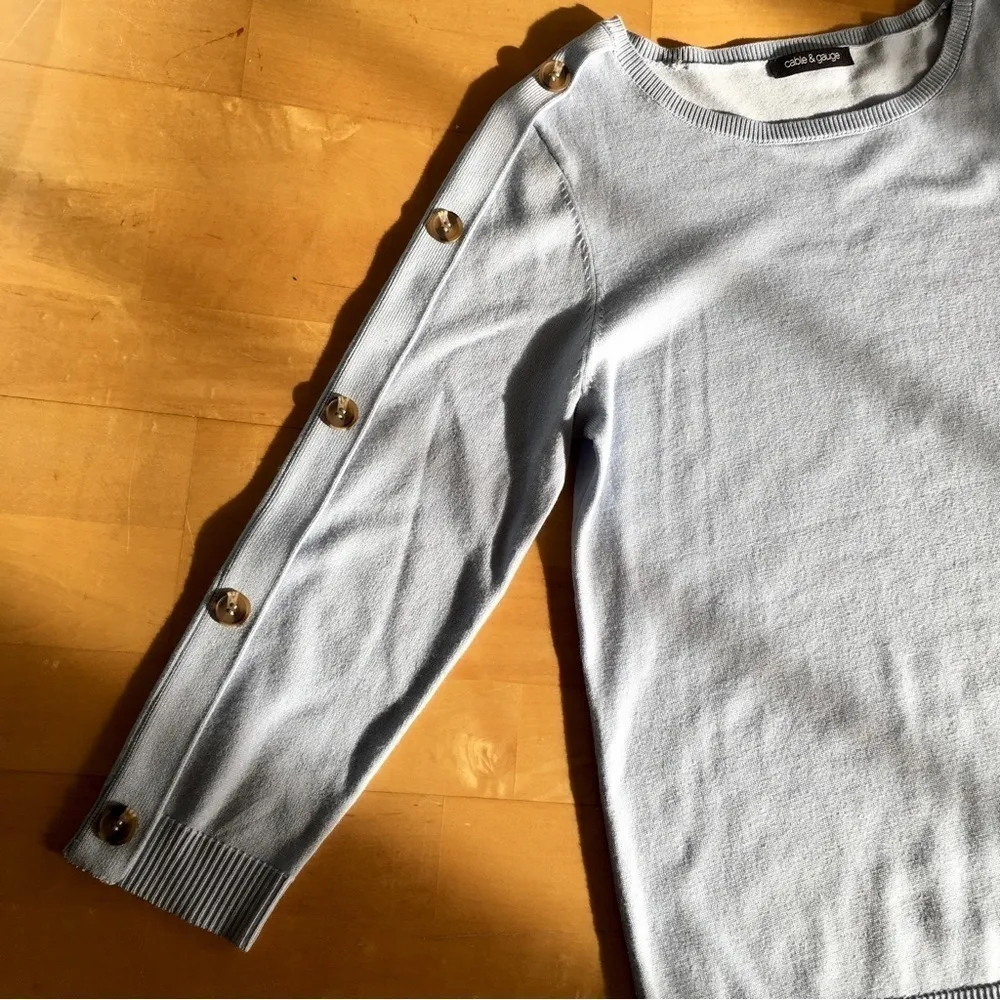 🌺 Cable & Gauge Sweater with Buttons, Light Blue, Size S - Image 16