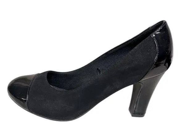 LifeStride Parigi Stretch Accented Pumps Black Patent Leather and Suede Shoes 7 - Image 1