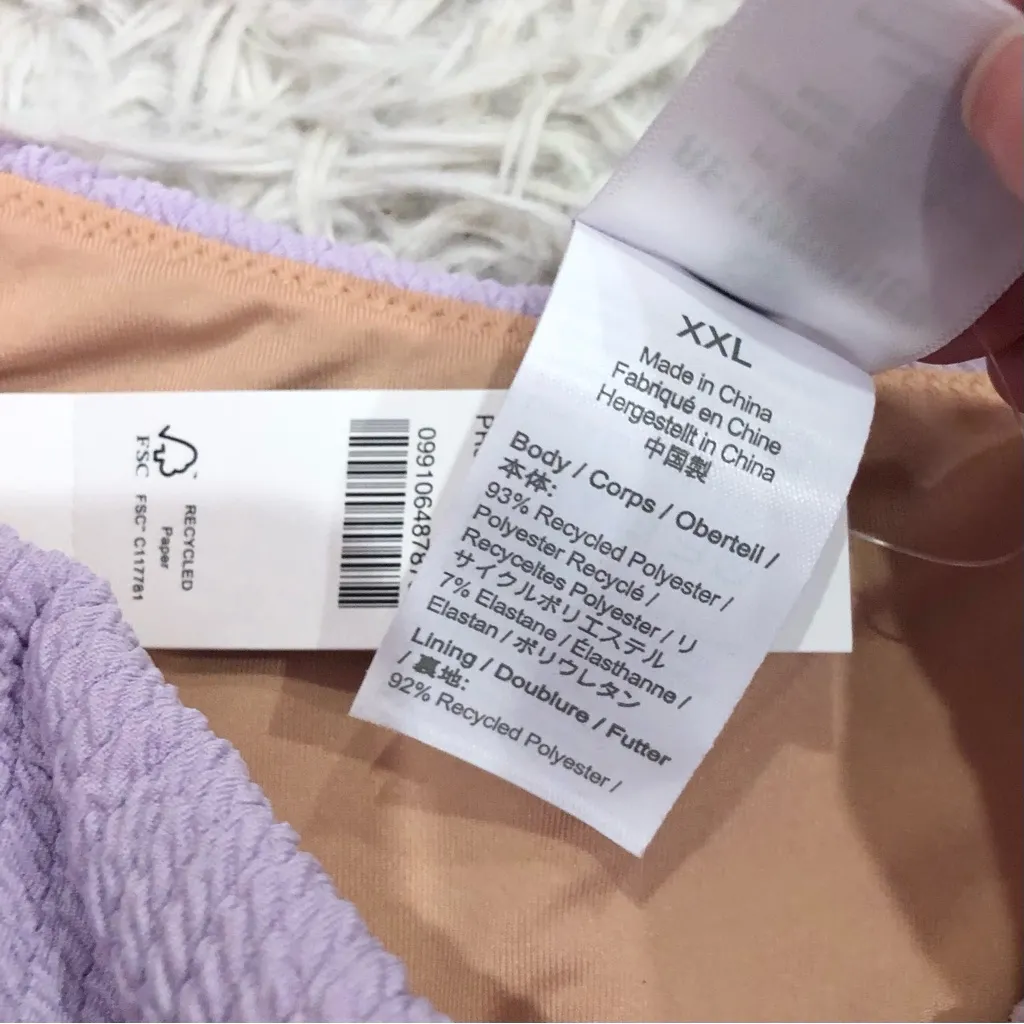 J Crew One Shoulder‎ Textured Smocked Bikini Top Lilac Purple Size XXL - Image 4