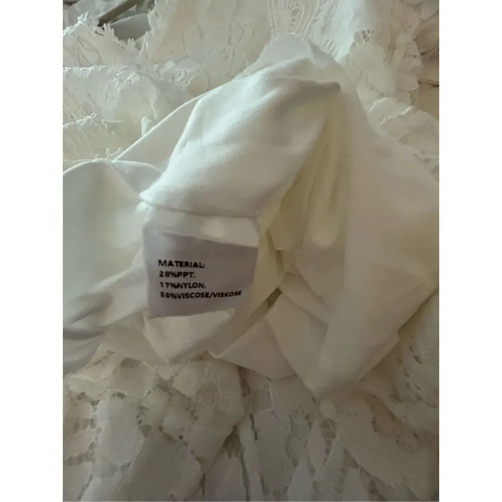 NEW Halife Lace V Neck White Blouse Top M White Size M - Image 5