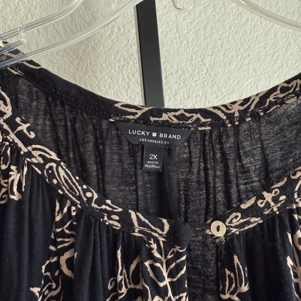 Lucky Brand Paisley Peasant Blouse Long Sleeve Boho Flowy Top Size 2X Black Chic - Image 5