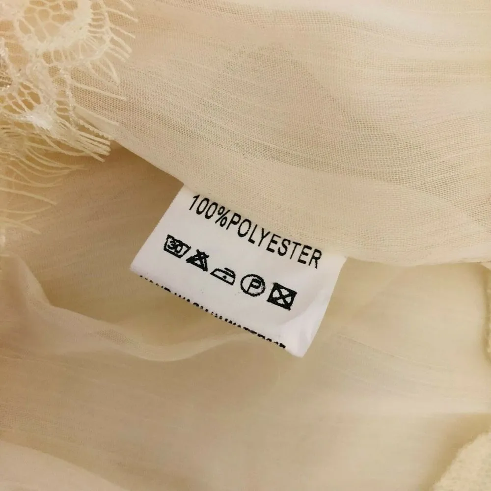 Ciel Womens Top Blouse Sheer Lace Oversized Tiered Button Front Ivory V Neck S - Image 4