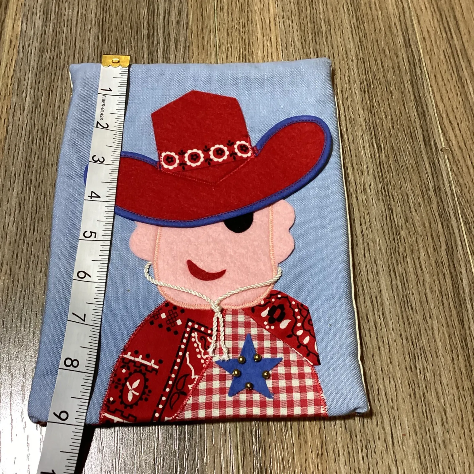 Handmade Felt Cowboy Applique Denim Pouch Bag Small Clutch Purse Red - Image 6