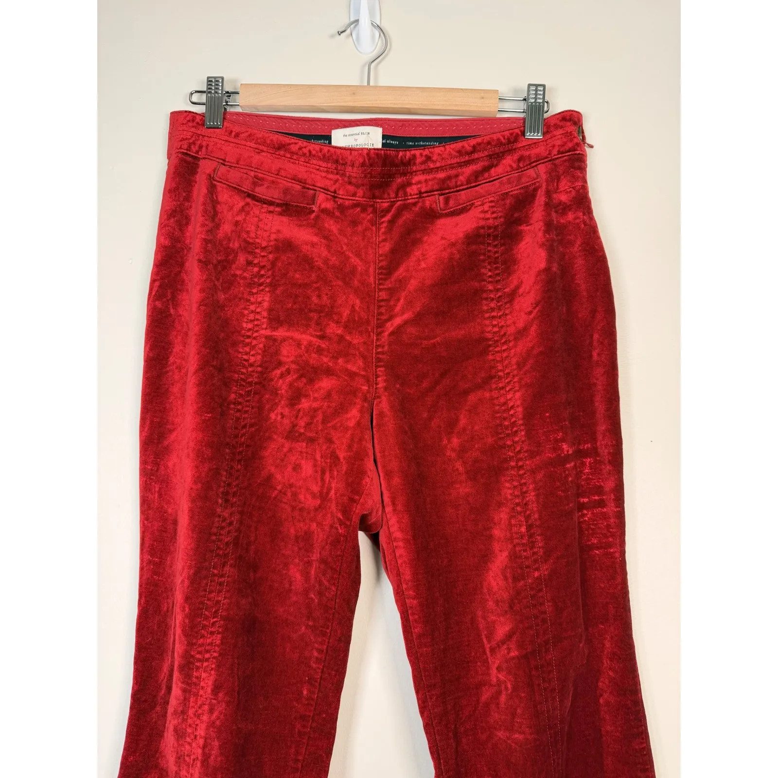Anthropologie The Essential Slim Red Velvet Pants Size 8 Holiday Party Office‎ - Image 2