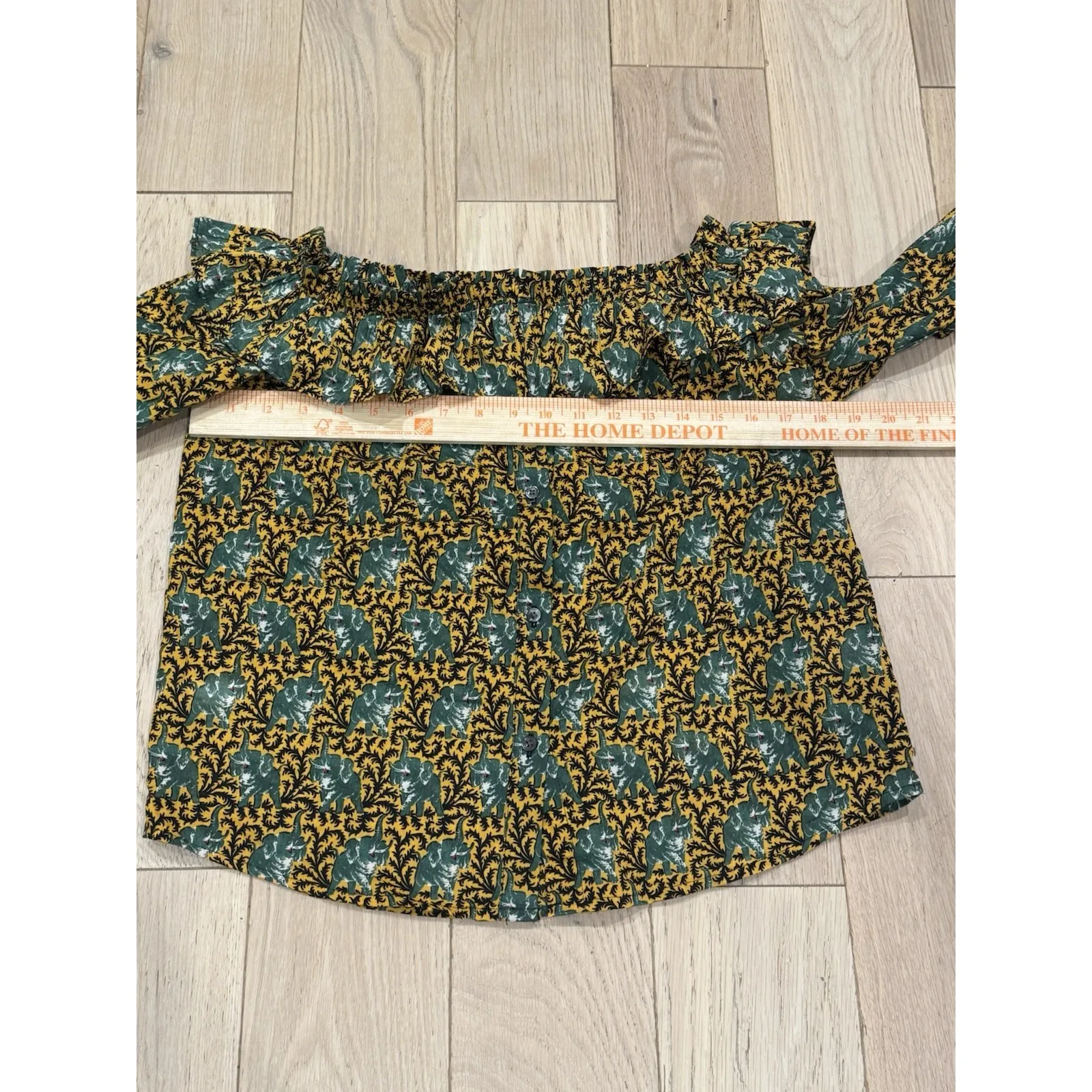 J Crew Novelty Elephant Bohemian Animal Print‎ Ruffle Blouse Travel Safari Sz 2 - Image 5