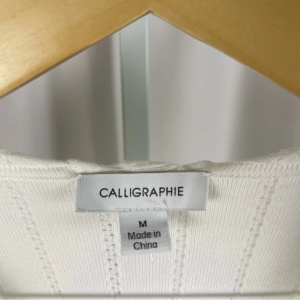 Calligraphie Medium Elegant Ribbed Retro White Knit Cardigan Platter Collar - Image 5