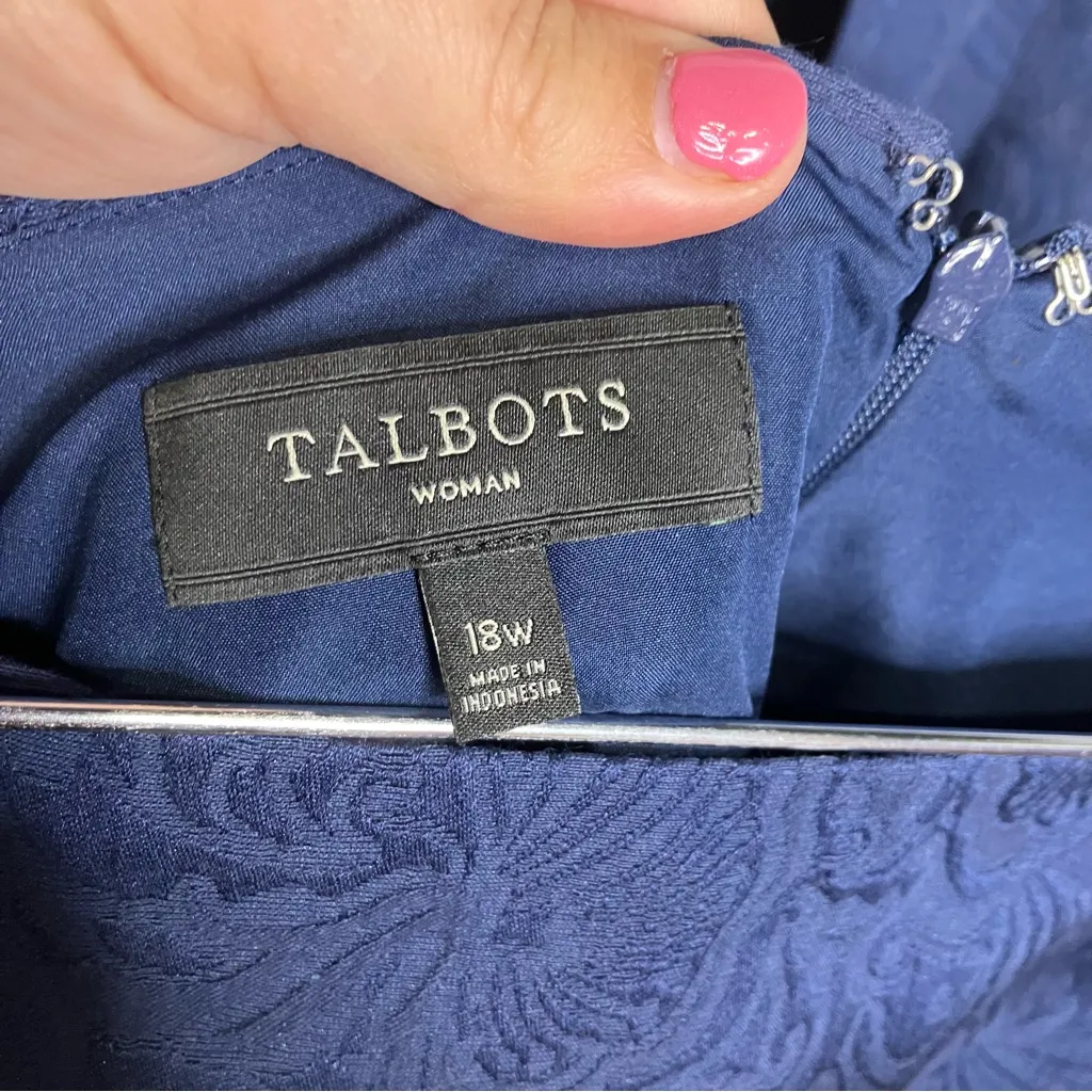 Talbots navy blue jacquard‎ blazer & skirt set women’s size 18W professional - Image 9