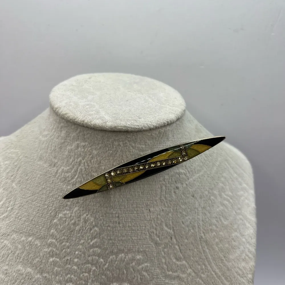 Vintage Pierre Bex France Art Deco Style and rhinestone brooch Trombone Closure Silver - Image 5