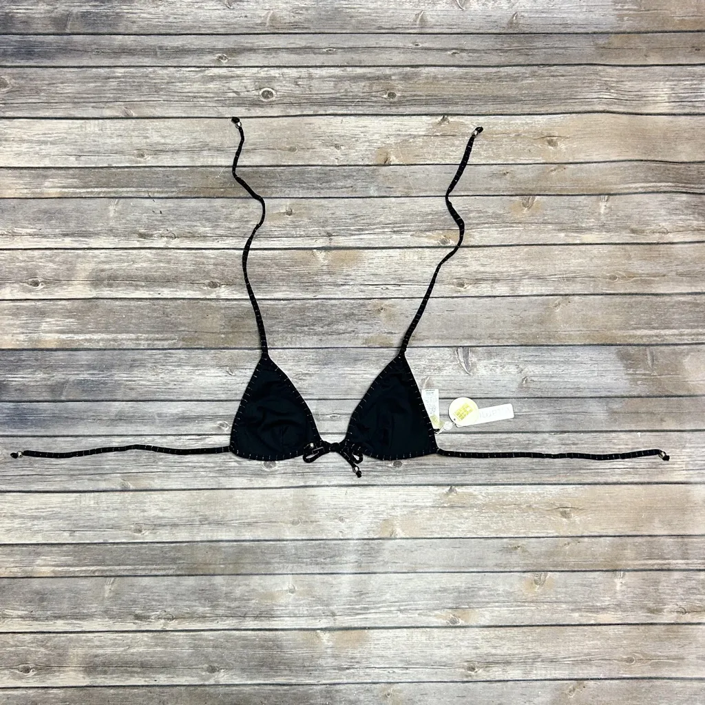 Vitamin A  Black Metallic Silver Tone Stripe Reversible Tie Triangle Bikini Top 4 - Image 6