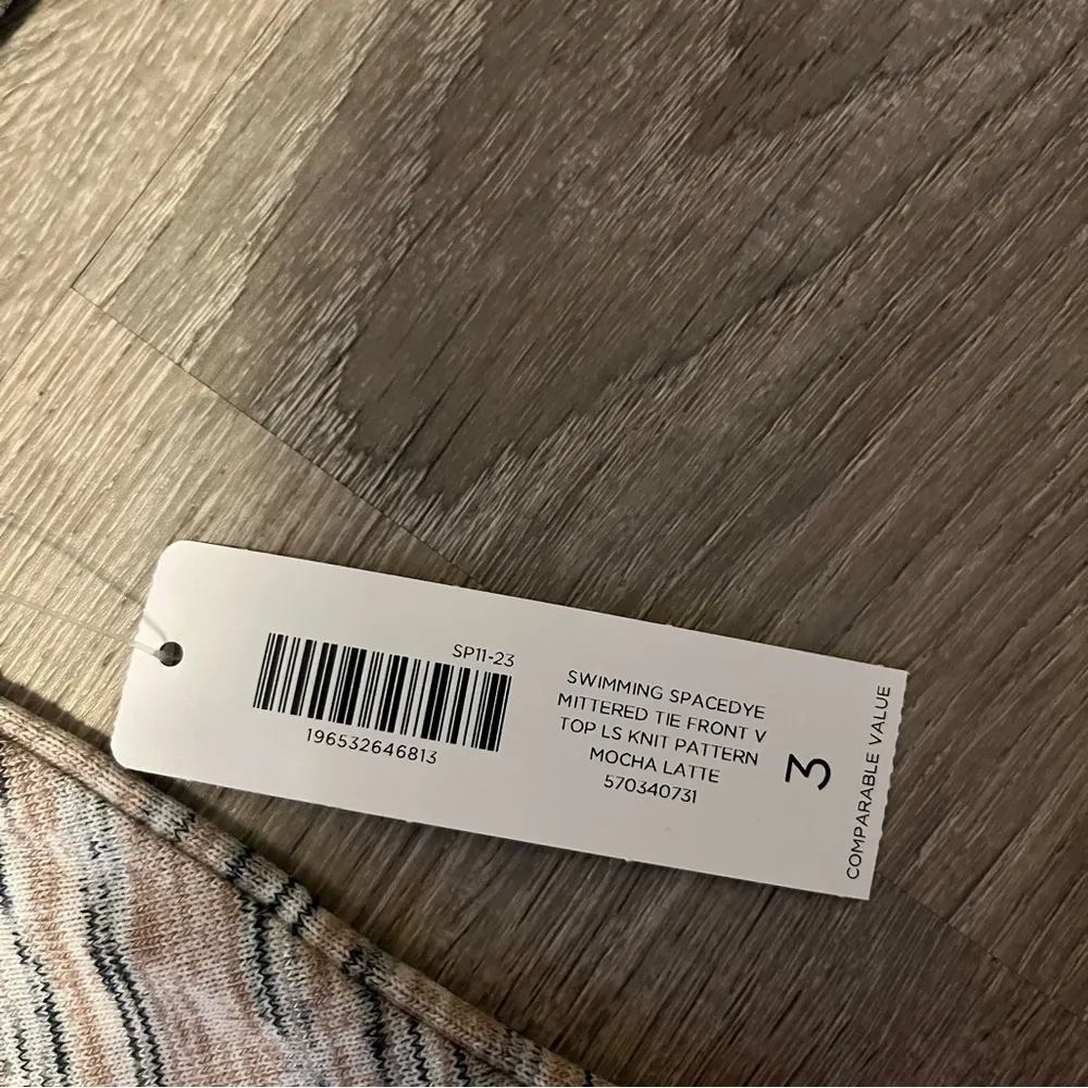 Chicos Swimming Spacedye Mittered Tie Front V Neck Top Mocha Latte Size 3/XL NWT - Image 6