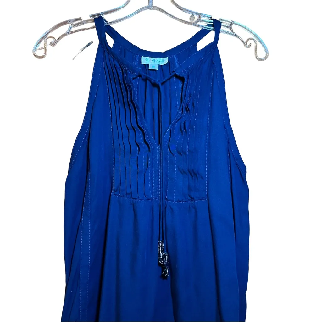 Escapada Deep Blue Navy Strappy Tank Top Beaded Tassels size Medium Beach - Image 3