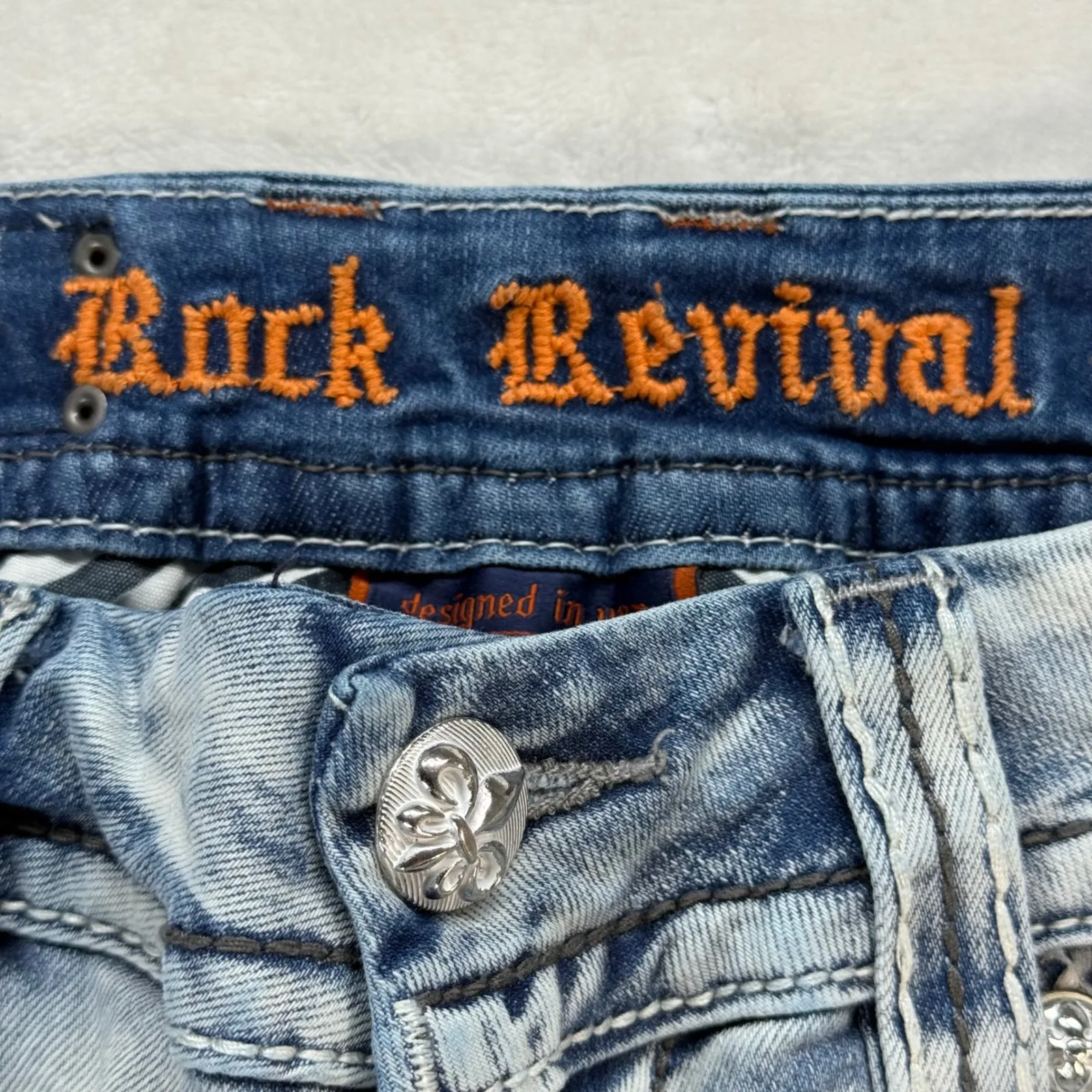 Rock‎ Revival Nadja Easy Crop Jeans Embellished Pockets Light Wash Denim Size 26 - Image 7