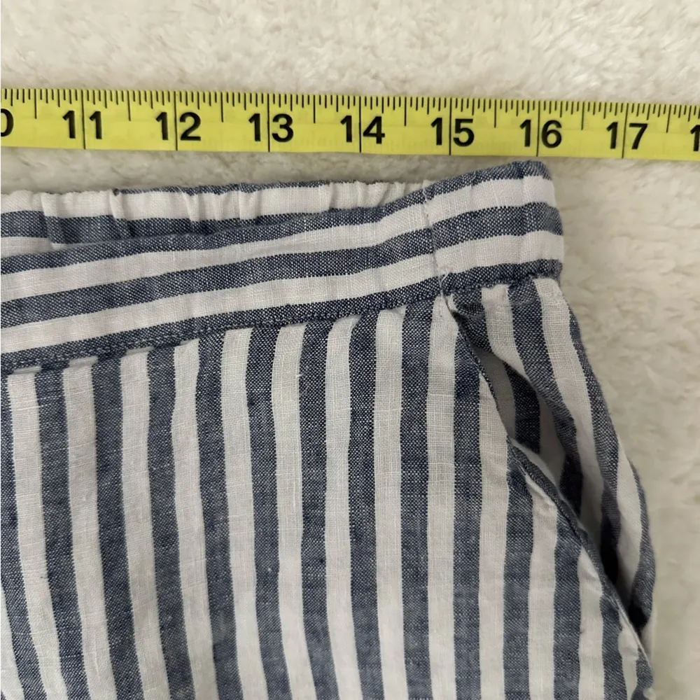 Ellen Tracy striped blue white 100% Linen Pants pockets medium wide leg crop - Image 3