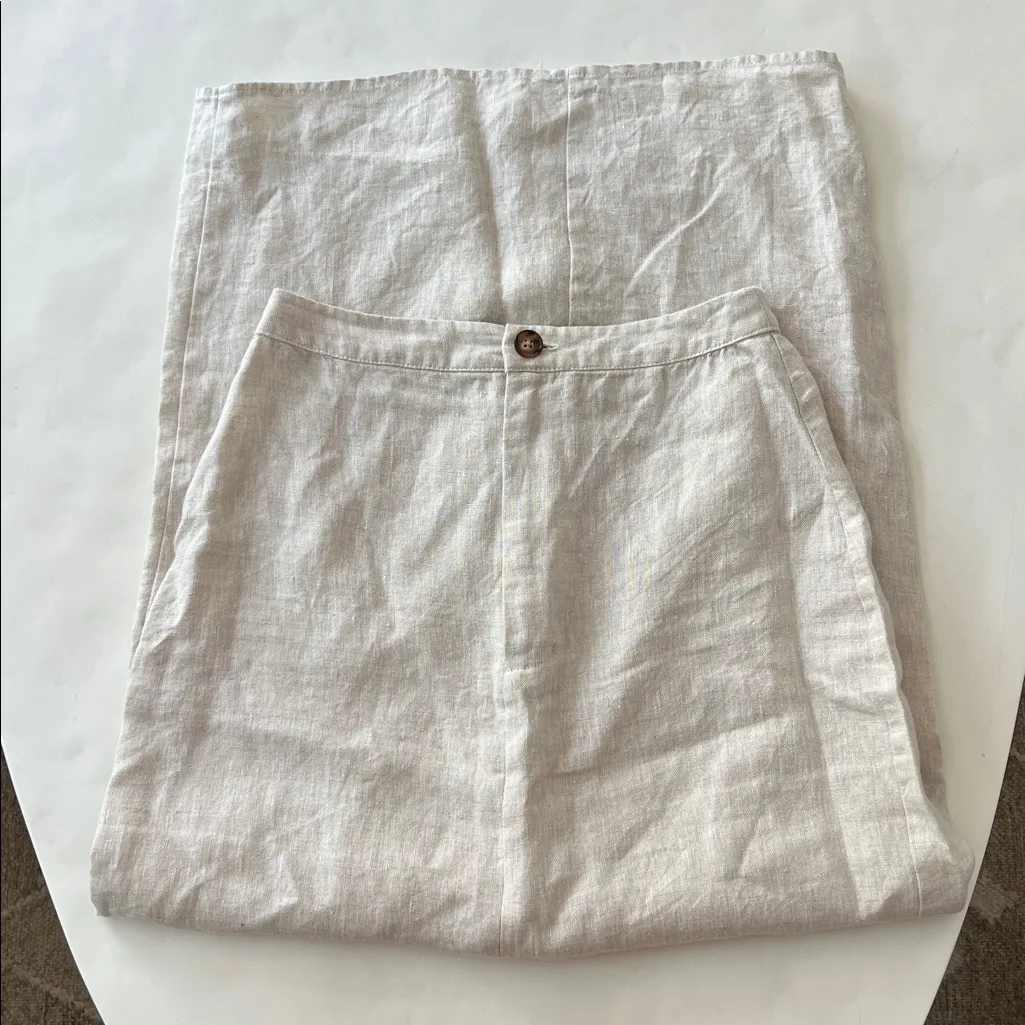 Reformation Neutral Linen High Waist Midi Skirt with Slit Oatmeal Size 2 / 24" - Image 2